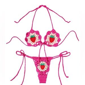 MakeMeChic 2 Piece Crotchet String Bikini Swimsuit Women’s Size S Pink Sexy